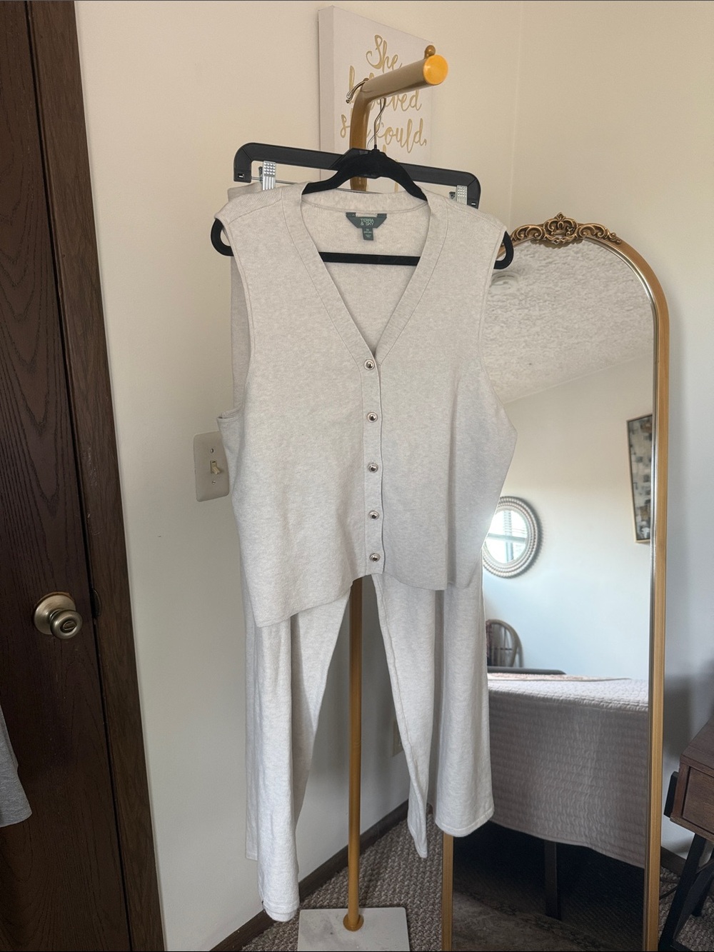 Terra & Sky Light Gray Wide-Leg Knit Jumpsuit Set